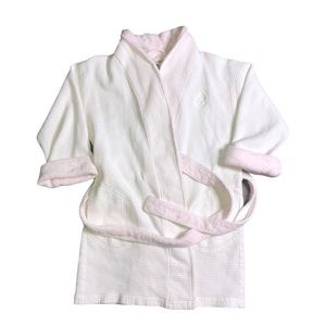 Crabtree & Evelyn Thermal Waffle Weave Belted Robe White and Pink XS/S